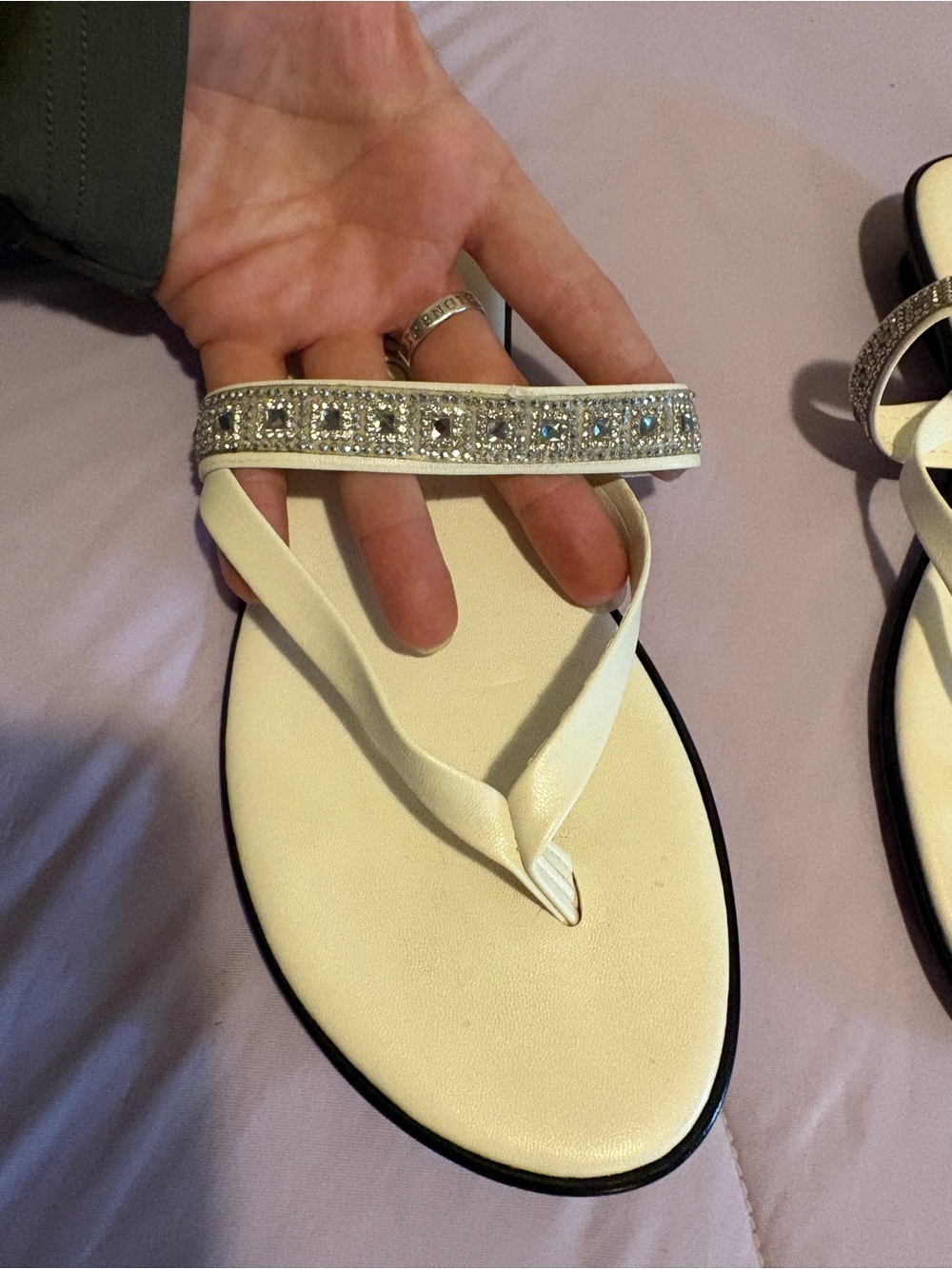 Toscana Ella White Crystal-Trim Thong Sandals - Picture 2 of 7